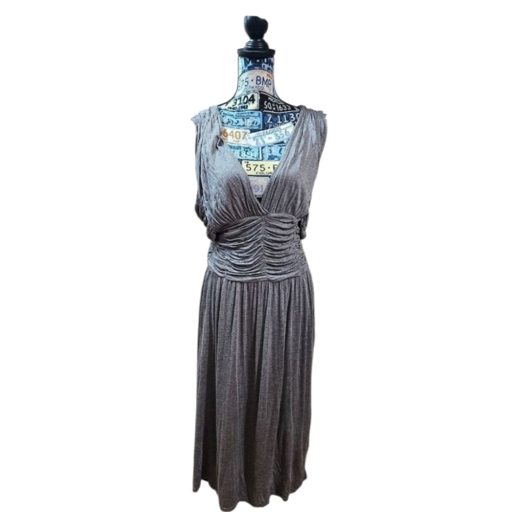 Burberry Jersey Dress XL 12 14 Tank Gray Ruched Smocked